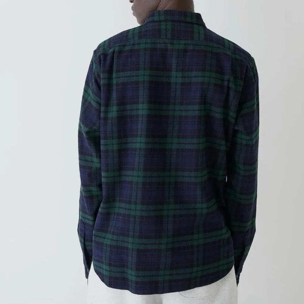 J. Crew Men's Green & Navy Slim Midweight Flannel Shirt in Watch Tartan - Size M
